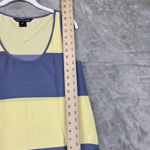 French Connection Tank Top Shirt Womens 2 Yellow Blue Colorblock Striped Blouse - Picture 5 of 7